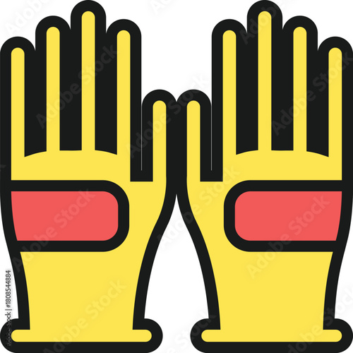 Yellow work gloves with red accents, symbolizing protection and safety in manual labor, perfect for industrial or construction themes