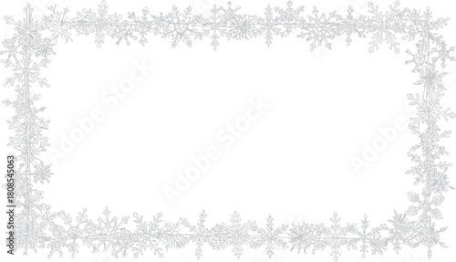 Silver snowflake frame border on a white background design