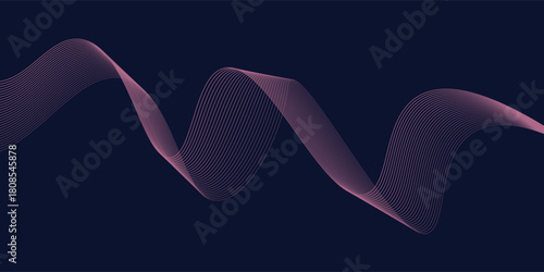 Abstract glowing wave lines on dark blue background. Dynamic wave pattern. Modern flowing wavy lines. Futuristic technology concept. Suit for banner, poster, cover, brochure, flyer, website