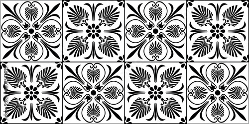 Vector seamless classic greek ornament border. Greek floral meander, palmette. Endless European pattern border. Border Ancient Greece, Roman Empire. For textile, engraving, embroidery, porcelain. EPS