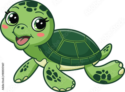 Cute smiling cartoon sea turtle illustration for children’s books, educational materials, stickers, posters, digital art, and fun ocean-themed designs
