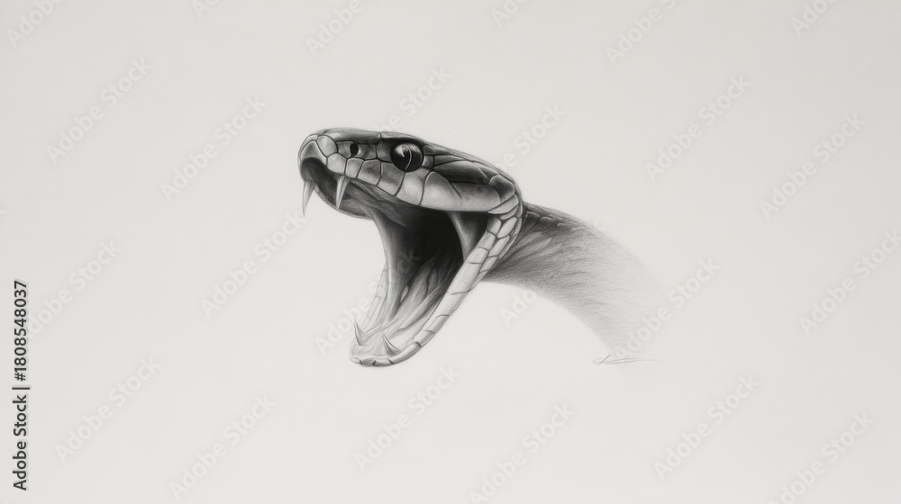 Fototapeta premium Open snake mouth drawing