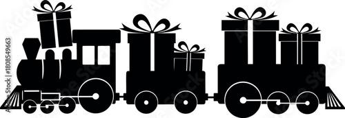 Christmas train with gifts silhouette