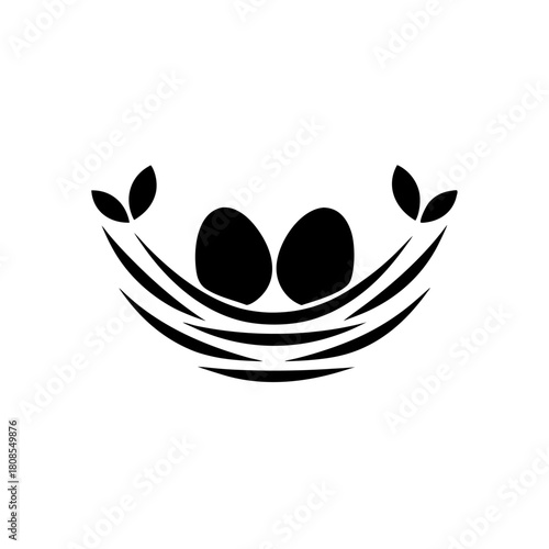 A soft and simple outline icon of a nest holding one or two eggs, representing safety, care, and new beginnings.