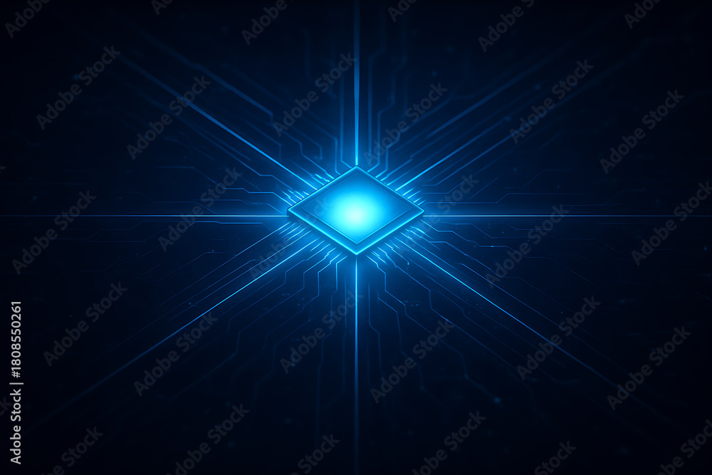 Fototapeta premium Diamond-Shaped CPU Chip with Glowing Blue Circuit Network