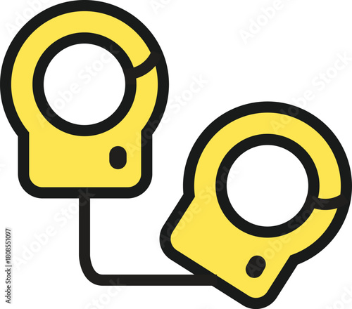 Stylized yellow handcuffs icon symbolizing arrest, legal authority, and security in law enforcement scenarios