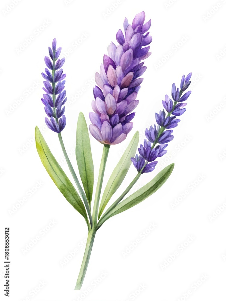 Naklejka premium Watercolor illustration of purple lavender flowers