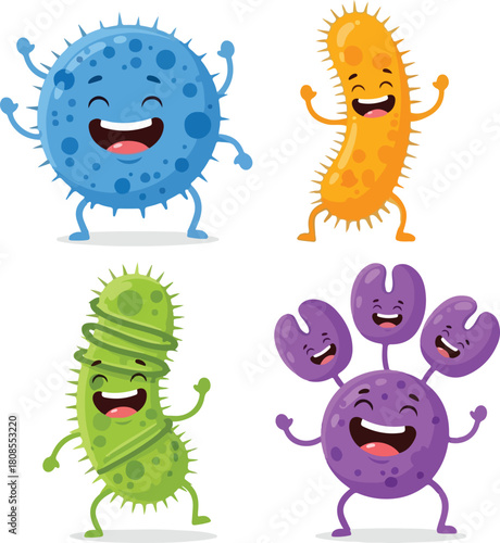 Funny Cartoon Germs and Bacteria Vector Illustration

