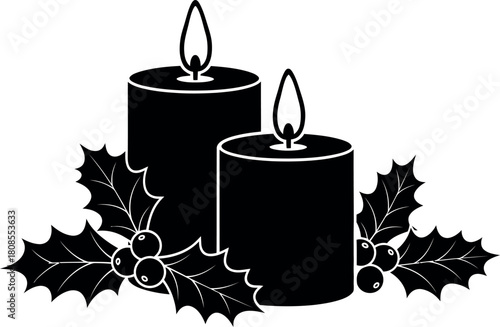 Christmas candles with holly
