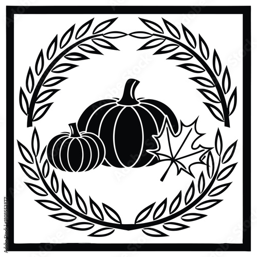 A black silhouette of a rustic Thanksgiving