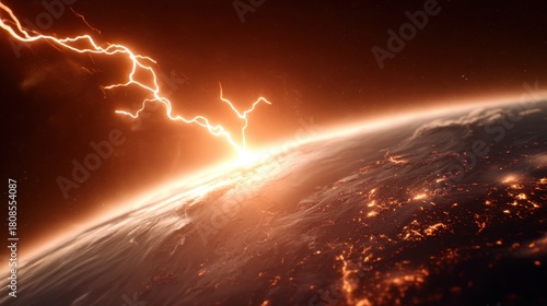 Earth planet lightning strike rendering