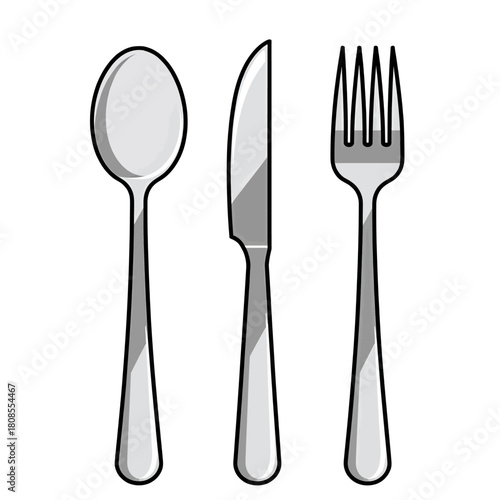 Flat cutlery set vector illustration, minimal dining utensils isolated