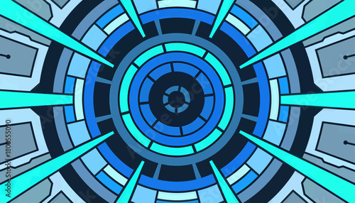 Futuristic cyber tunnel in abstract blue design, technological concept