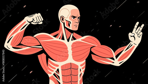 Muscular male anatomy illustration, flat design, isolated
