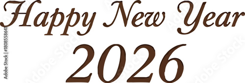 Happy new year 2026 engraved on a wooden plaque isolated