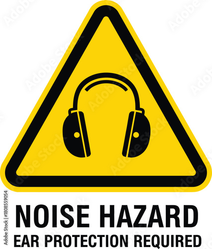 Noise hazard sign with ear protection required safety warning for industrial workplace vector illustration isolated on white