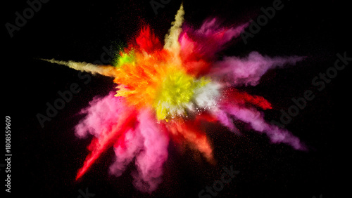 Colorful Powder Explosion on Black Background Holi powder
