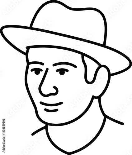 Man with hat line art transparent background