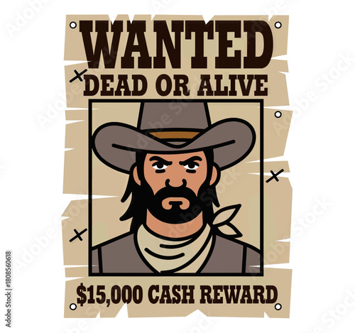 Wanted poster with cowboy, vintage western style, reward notice
