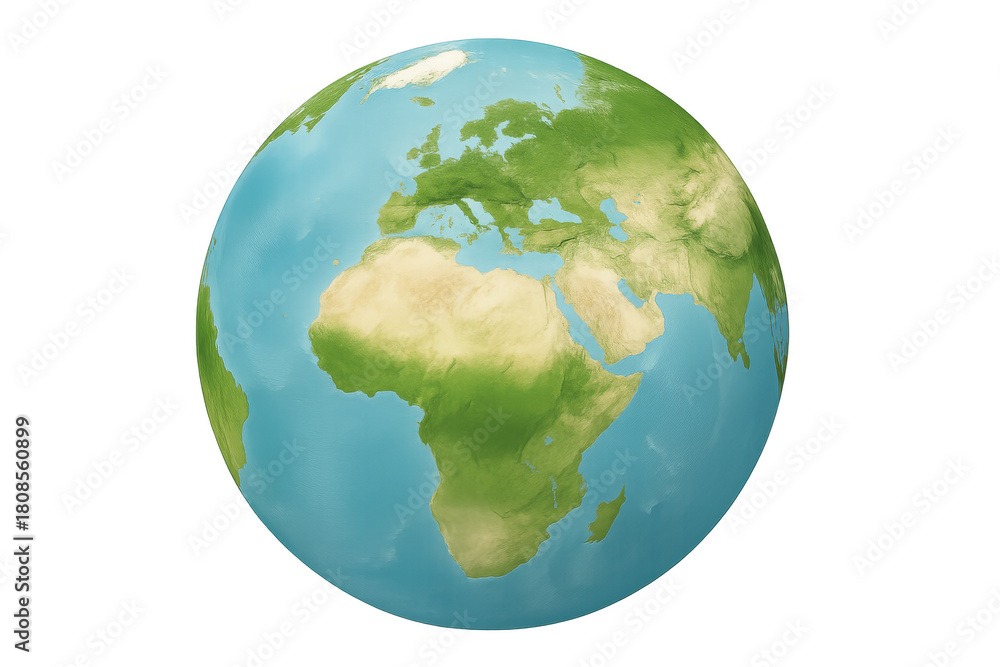 Fototapeta premium Earth planet showing europe, africa, and asia on a globe, representing global connection and geography on transparent background