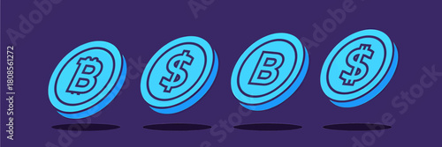 Digital coin illustration, minimal blue design, financial currency concept
