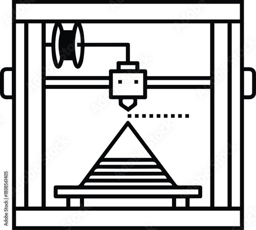 3D Printer Line Icon - Additive Manufacturing Vector Symbol