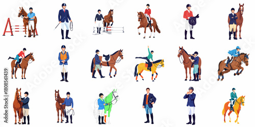 Flat Style Detailed Horse Riding and Equestrian Sport Activity Icon Set