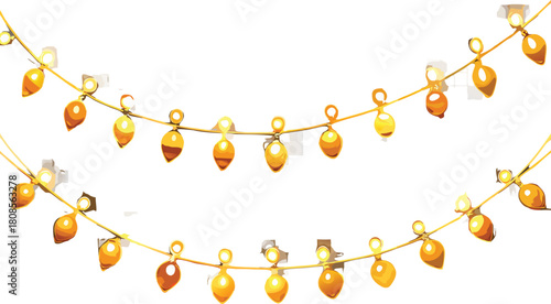 String lights illustration: golden glowing festive holiday celebration decoration. string