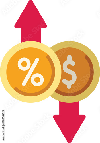 Concept of economic downturn with interest rate growing and currency value going down
