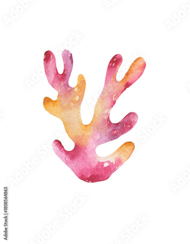 Coral reef watercolor illustration of abstract sea underwater plants.