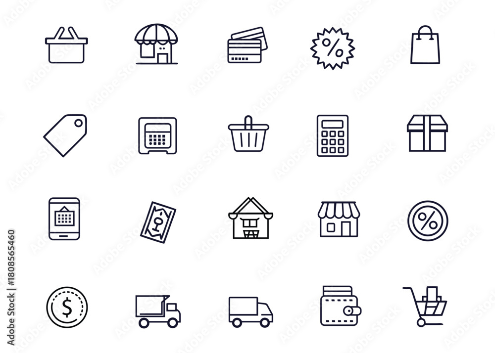 Fototapeta premium E-commerce and Shopping Line Icon Set for Retail and Finance.