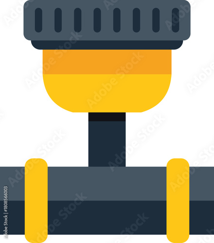 Cartoon water pump standing on pipe, illustrating irrigation system