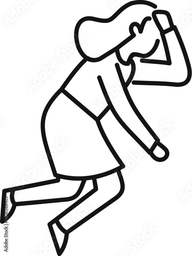 Office worker jumping to avoid something dangerous, protecting her head with her arm