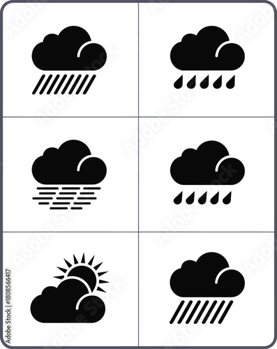 Black Silhouette Weather Icons On White Background