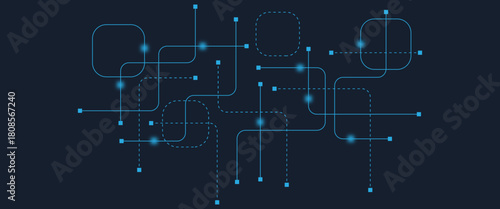 Abstract digital AI circuit board background with tech icons. Digital technology motherboard texture design. Engineering circuit board concept for poster, header, banner, website, presentation