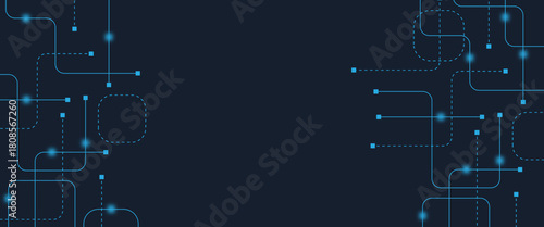 Abstract digital AI circuit board background with tech icons. Digital technology motherboard texture design. Engineering circuit board concept for poster, header, banner, website, presentation