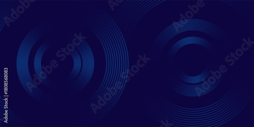 Abstract blue glowing geometric lines on dark blue background. Modern shiny blue circle lines pattern. Futuristic technology concept. Suit for cover, poster, banner, brochure, header, website