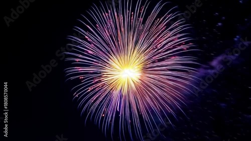 Brilliant fireworks in night sky: festive mood, celebration, magic of light
