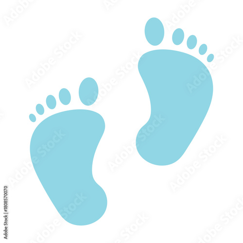 Blue baby's prints footpath. Kids feet footprints silhouette. Childhood or baby shower theme. Vector isolated illustration on white background.