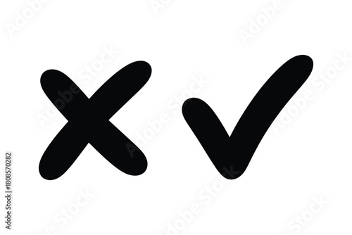 Checkmark cross symbols. Checkbox false wrong icons set. Vote checkmark, cross icons, symbols set.