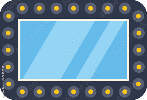 Makeup mirror with light bulbs reflecting a light blue surface, ideal for beauty and makeup concepts