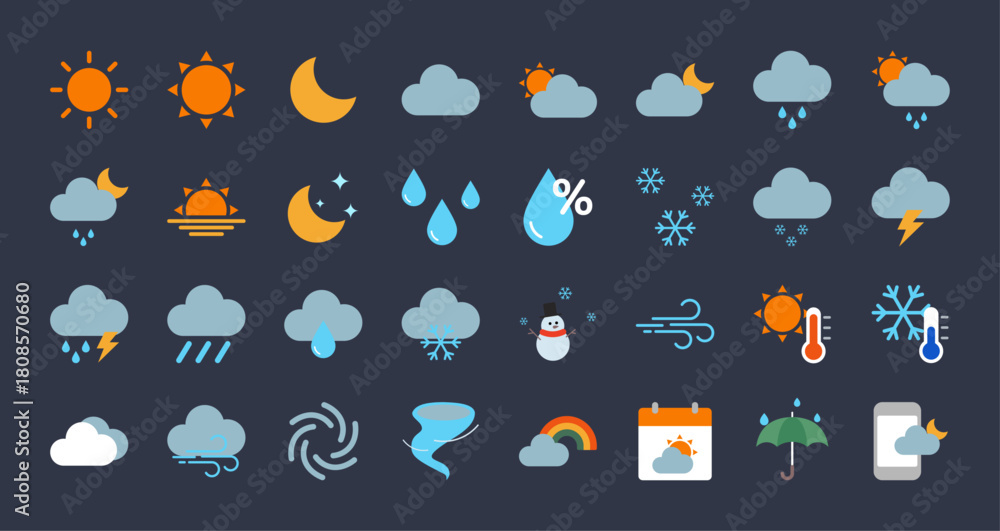 Obraz premium weather icon set. Simple color flat icons vector.