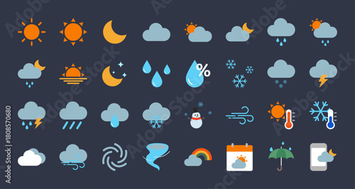 weather icon set. Simple color flat icons vector.