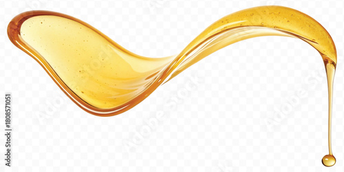realistic fresh liquid honey or oil splash in curve style isolated on transparent background