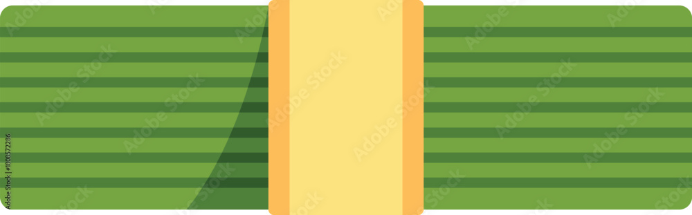 Obraz premium Horizontal wad of green cash money with yellow paper band, suggesting savings, investment, and finance