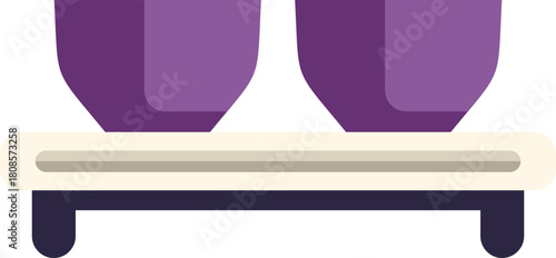 Two purple bowls sitting on a minimalist, light colored wooden shelf, creating a simple and stylish kitchenware arrangement