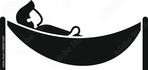 Simple hammock icon showing a man relaxing lying in a hammock
