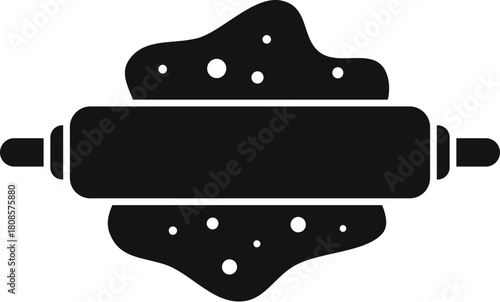 Rolling pin pressing dough, preparing it for baking and cooking