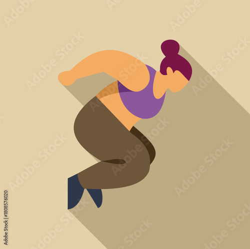 Young woman practicing parkour, jumping over obstacles in urban environment