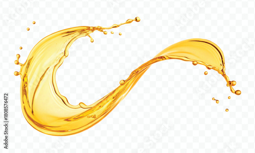 realistic fresh liquid honey or oil splash in curve style isolated on transparent background